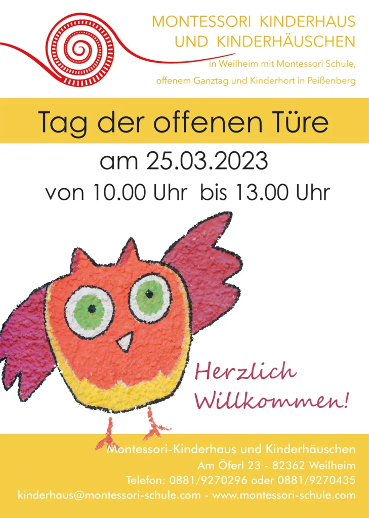 Tag der offnen Türe im Montessori Kinderhaus und Kinderhäuschen in Weilheim am 25.03.2023