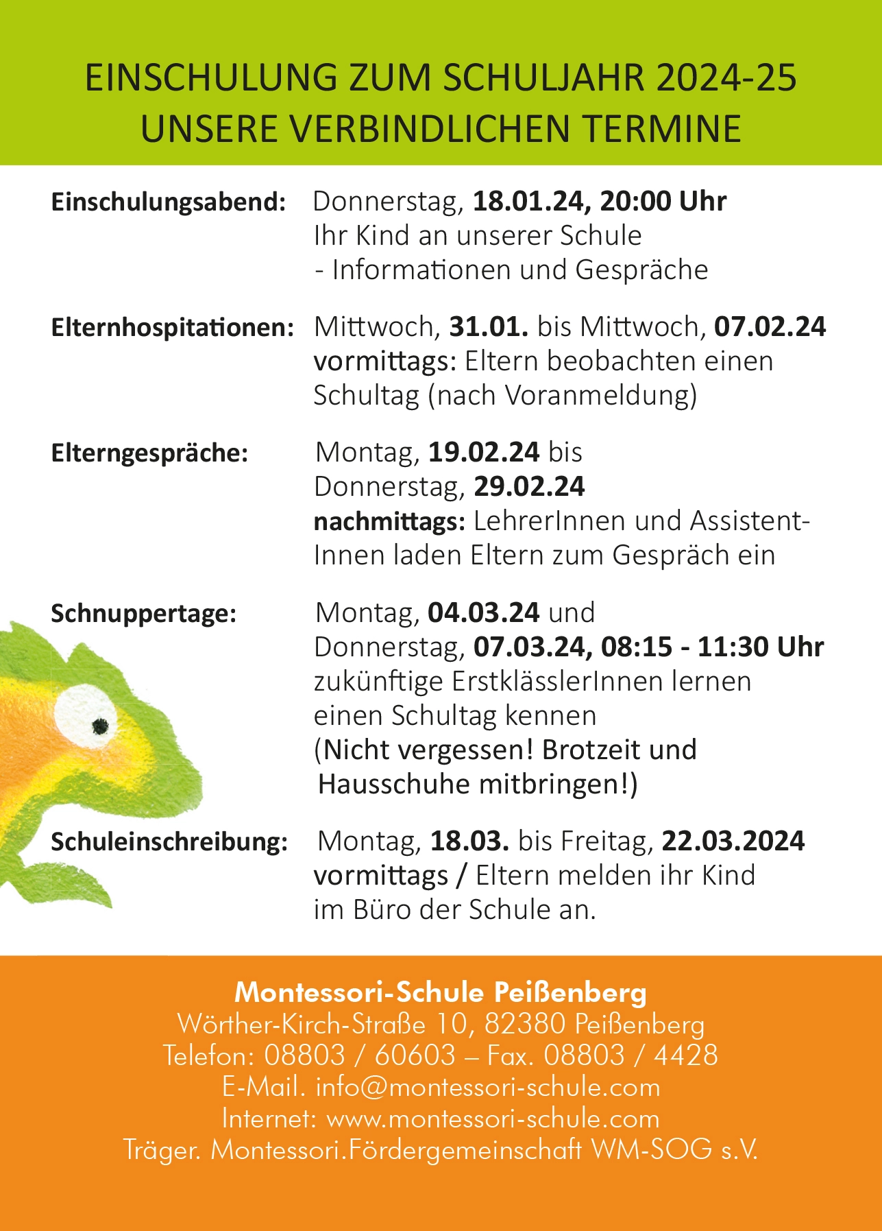 Einschulungstermine 2024/2025 der Montessori Schule Peißenberg