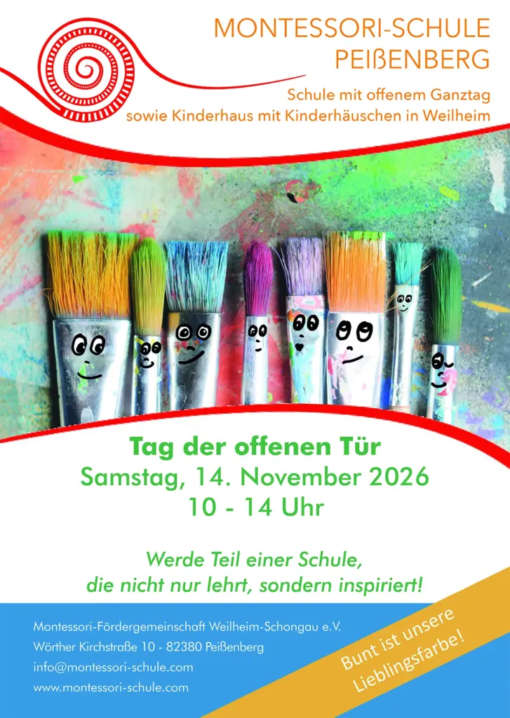 Einladung zum Tag der offenen Tür in der Montessori Schule Peißenberg am 14.11.2026